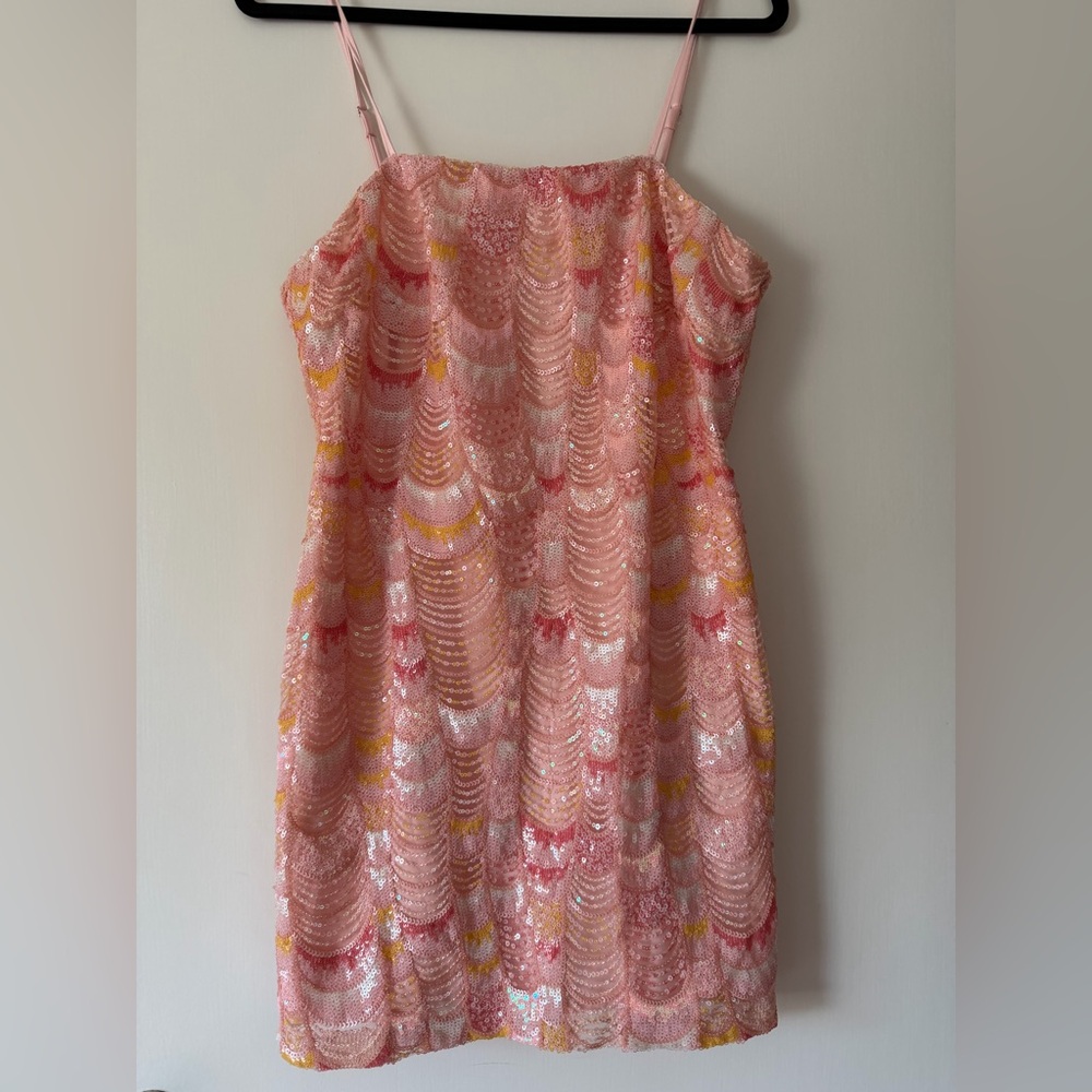 12th Tribe Pink and Yellow Sequin Mini Dress